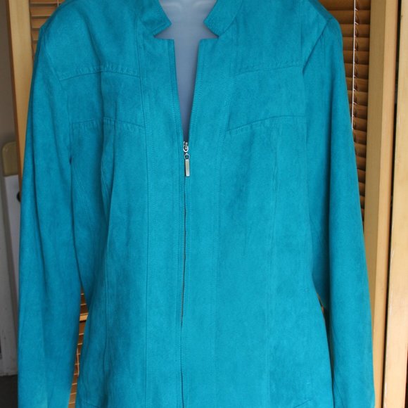 Studio Works Faux Suede Lined Teal Jacket Size 18 - Picture 3 of 10